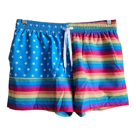 CHUBBIES Men's L Love Rainbow Swim Trunks Shorts Colorful Mesh Lined 4" NWOT - Picture 1 of 6